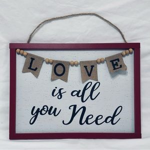 Wall Wood hanging Frame decoration Love is All You Need red. 141/2”WX 11”H